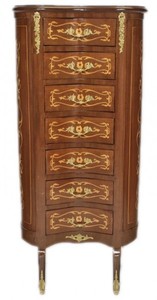 Casa Padrino Cassettiera Barocca Mogano Intarsi / Oro con 7 Cassetti Ovale - Stile Antico Casa Padrino Cassettiera Barocca Mogano Intarsi / Oro con 7 Cassetti Ovale - Stile Antico