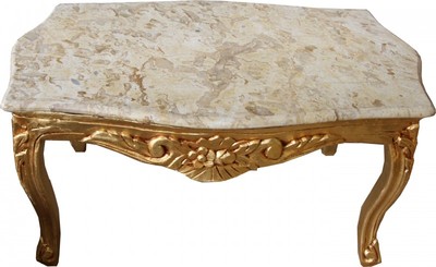 Casa Padrino Baroque Coffee Table Gold with Cream Marble Top 99 x 63 cm - Limited Edition Casa Padrino Baroque Coffee Table Gold with Cream Marble Top 99 x 63 cm - Limited Edition