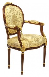 Casa Padrino de lujo silla barroca comedor con apoyabrazos Louis XV del modelo del oro / caoba claro - Muebles