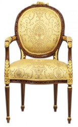 Casa Padrino de lujo silla barroca comedor con apoyabrazos Louis XV del modelo del oro / caoba claro - Muebles