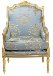 Casa Padrino Fauteuil Trône Baroque Lounge Empire motif Bleu-Gris Or et Or, 100 x 70 x 70 cm