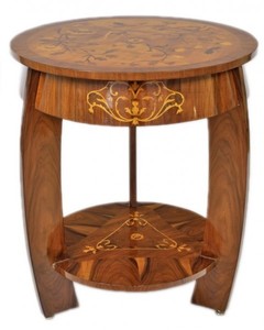 Casa Padrino Mesa Auxiliar Art Déco Caoba Marquetería H65 x 75cm - Estilo Luis XVI - Muebles
