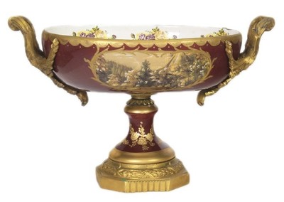 Casa Padrino Barock Porzellan Schale Bordeaux Rot / Gold B40 H37 cm - Luxus Tischdekoration