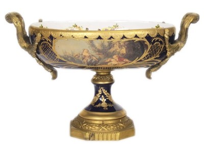 Casa Padrino Baroque Porcelain Bowl Cobalt / Gold, Width 40 cm, Height 37 cm, Grand Decor, Hotel Decoration