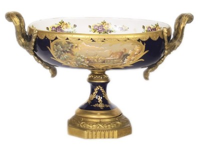 Casa Padrino Barock Porzellan Schale Kobalt / Gold, Breite 40 cm, Höhe 37 cm, Grand Decor, Hotel Dekoration