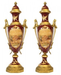 Casa Padrino Baroque Porcelain Chalice Set Bordeaux Red / Gold W20 H58 cm (2 Pieces) - Grand Decor - Hotel Decoration