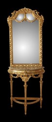 Casa Padrino Baroque Mirror Console Table with Marble Top in Gold, Antique Look, Total Height 210 cm