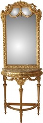 Casa Padrino Baroque Mirror Console Table with Marble Top in Gold, Antique Look, Total Height 210 cm