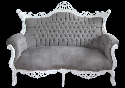 Casa Padrino Barock 2-er Sofa Master Grau / Weiß mit Glitzersteinen - 168 x 128 x 70 cm - Luxus Antik Stil Möbel