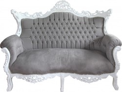 Casa Padrino Canapé Baroque 2 Places Master Gris / Blanc avec Strass - 168 x 128 x 70 cm - Mobilier de Luxe Style Antique
