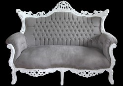 Casa Padrino Canapé Baroque 2 Places Master Gris / Blanc avec Strass - 168 x 128 x 70 cm - Mobilier de Luxe Style Antique