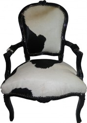 Casa Padrino Baroque Salon Cowhide Black & White / Black - furniture antique style