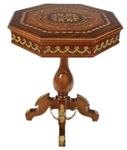 Casa Padrino Mesa auxiliar barroca caoba marquetería H75 x 65cm - Estilo Luis XVI - Muebles