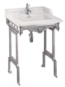 Casa Padrino Lavabo sur pied Art Nouveau Blanc / Argent - Vasque style baroque, Hauteur 890 mm, Largeur 650 mm, Profondeur 575 mm Casa Padrino Lavabo sur pied Art Nouveau Blanc / Argent - Vasque style baroque, Hauteur 890 mm, Largeur 650 mm, Profondeur 575 mm