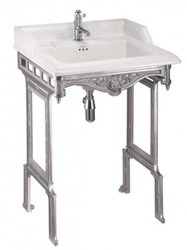 Casa Padrino Lavabo sur pied Art Nouveau Blanc / Argent - Vasque style baroque, Hauteur 890 mm, Largeur 650 mm, Profondeur 575 mm Casa Padrino Lavabo sur pied Art Nouveau Blanc / Argent - Vasque style baroque, Hauteur 890 mm, Largeur 650 mm, Profondeur 575 mm