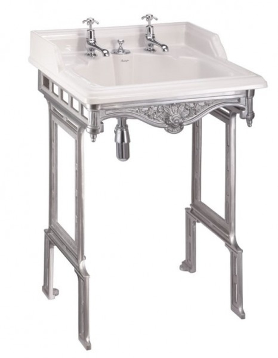 Casa Padrino Nouveau Stand Vanity White / Silver with 2 tap holes - Baroque washbasin baroque antique style Casa Padrino Nouveau Stand Vanity White / Silver with 2 tap holes - Baroque washbasin baroque antique style