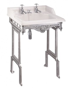 Casa Padrino Lavabo de pedestal Art Nouveau Blanco / Plata con 2 agujeros para grifo - Estilo Barroco Estilo Antiguo - 890 x 650 x 575 mm Casa Padrino Lavabo de pedestal Art Nouveau Blanco / Plata con 2 agujeros para grifo - Estilo Barroco Estilo Antiguo - 890 x 650 x 575 mm