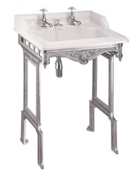 Casa Padrino Jugendstil Stand Waschtisch Weiß / Silber mit 2 Hahnlöchern - Barock Waschbecken Antik Stil - 890 x 650 x 575 mm Casa Padrino Jugendstil Stand Waschtisch Weiß / Silber mit 2 Hahnlöchern - Barock Waschbecken Antik Stil - 890 x 650 x 575 mm