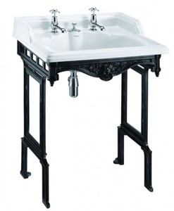 Casa Padrino Lavabo con pedestal Art Nouveau Blanco / Negro con 2 agujeros para grifería - Estilo Barroco Antiguo - 650 x 575 x 890 mm Casa Padrino Lavabo con pedestal Art Nouveau Blanco / Negro con 2 agujeros para grifería - Estilo Barroco Antiguo - 650 x 575 x 890 mm