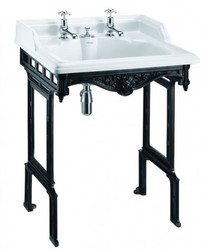 Casa Padrino Lavabo con pedestal Art Nouveau Blanco / Negro con 2 agujeros para grifería - Estilo Barroco Antiguo - 650 x 575 x 890 mm Casa Padrino Lavabo con pedestal Art Nouveau Blanco / Negro con 2 agujeros para grifería - Estilo Barroco Antiguo - 650 x 575 x 890 mm