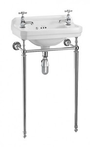 Casa Padrino Lavabo sur pied Art Nouveau pour WC invités Blanc / Chrome L 51cm avec 2 trous - Vasque Art Déco Style Baroque Antique Casa Padrino Lavabo sur pied Art Nouveau pour WC invités Blanc / Chrome L 51cm avec 2 trous - Vasque Art Déco Style Baroque Antique