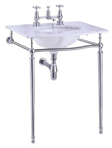 Casa Padrino luxury Nouveau Stand Vanity White / Chrome with marble top B 65cm - Art Deco antique wash basin baroque style Casa Padrino luxury Nouveau Stand Vanity White / Chrome with marble top B 65cm - Art Deco antique wash basin baroque style