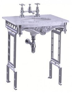 Casa Padrino Luxus Jugendstil Stand Waschtisch Weiß / Aluminium mit Marmorplatte - Höhe 805 mm, Breite 650 mm, Tiefe 575 mm Casa Padrino Luxus Jugendstil Stand Waschtisch Weiß / Aluminium mit Marmorplatte - Höhe 805 mm, Breite 650 mm, Tiefe 575 mm
