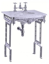 Casa Padrino Luxury Art Nouveau Pedestal Washbasin White / Aluminum with Marble Top - Height 805 mm, Width 650 mm, Depth 575 mm Casa Padrino Luxury Art Nouveau Pedestal Washbasin White / Aluminum with Marble Top - Height 805 mm, Width 650 mm, Depth 575 mm
