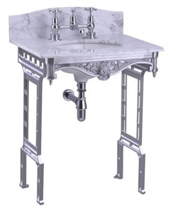 Casa Padrino Lavabo sur pied Art Nouveau de luxe Blanc / Aluminium avec plateau en marbre 650 x 575 x 957 mm Casa Padrino Lavabo sur pied Art Nouveau de luxe Blanc / Aluminium avec plateau en marbre 650 x 575 x 957 mm