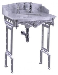 Casa Padrino Lavabo a colonna Liberty di lusso Bianco / Alluminio con piano in marmo - 650 x 575 x 957 mm Casa Padrino Lavabo a colonna Liberty di lusso Bianco / Alluminio con piano in marmo - 650 x 575 x 957 mm
