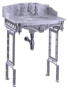 Casa Padrino luxury Art Nouveau stand vanity white / aluminum with marble top with splash back and sides and shelf Baroque washbasin baroque antique style Casa Padrino luxury Art Nouveau stand vanity white / aluminum with marble top with splash back and sides and shelf Baroque washbasin baroque antique style