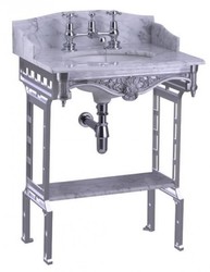 Casa Padrino luxury Art Nouveau stand vanity white / aluminum with marble top with splash back and sides and shelf Baroque washbasin baroque antique style Casa Padrino luxury Art Nouveau stand vanity white / aluminum with marble top with splash back and sides and shelf Baroque washbasin baroque antique style