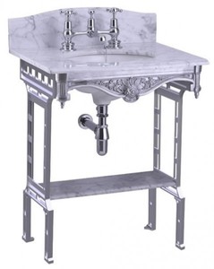 Casa Padrino Vasque sur pied style Art Nouveau Blanc / Aluminium avec plateau en marbre - H 805 / 957 mm - L 650 mm - P 575 mm Casa Padrino Vasque sur pied style Art Nouveau Blanc / Aluminium avec plateau en marbre - H 805 / 957 mm - L 650 mm - P 575 mm