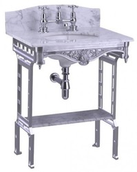 Casa Padrino Luxus Jugendstil Stand Waschtisch Weiß / Aluminium mit Marmorplatte - H 805 / 957 mm - B 650 mm - T 575 mm Casa Padrino Luxus Jugendstil Stand Waschtisch Weiß / Aluminium mit Marmorplatte - H 805 / 957 mm - B 650 mm - T 575 mm