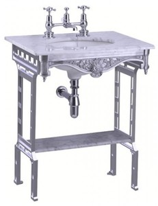 Casa Padrino Lavabo sur pied Art Nouveau de luxe Blanc / Aluminium avec plateau en marbre - 650 x 575 x 805 mm Casa Padrino Lavabo sur pied Art Nouveau de luxe Blanc / Aluminium avec plateau en marbre - 650 x 575 x 805 mm