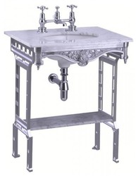 Casa Padrino Luxury Art Nouveau Pedestal Washbasin White / Aluminum with Marble Top - 650 x 575 x 805 mm