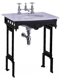 Casa Padrino Lavabo sur pied Art Nouveau de luxe Blanc / Noir avec plateau en marbre 650 x 575 x 805 mm Casa Padrino Lavabo sur pied Art Nouveau de luxe Blanc / Noir avec plateau en marbre 650 x 575 x 805 mm
