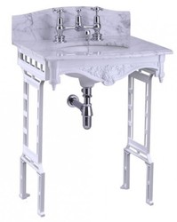 Casa Padrino Luxus Jugendstil Stand Waschtisch in Weiß mit Marmorplatte und Spritzschutz, 650 x 575 x 957 mm