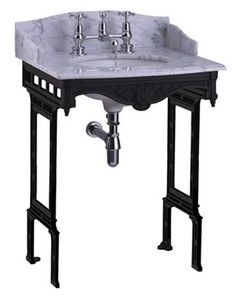 Casa Padrino Vasque sur pied de luxe Art nouveau Blanc / Noir avec plateau en marbre - 650 x 575 x 957 mm Casa Padrino Vasque sur pied de luxe Art nouveau Blanc / Noir avec plateau en marbre - 650 x 575 x 957 mm