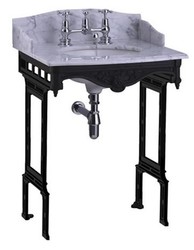 Casa Padrino Lavabo a colonna di lusso Art Nouveau Bianco / Nero con piano in marmo - 650 x 575 x 957 mm Casa Padrino Lavabo a colonna di lusso Art Nouveau Bianco / Nero con piano in marmo - 650 x 575 x 957 mm