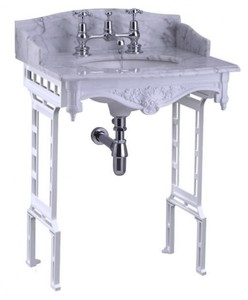 Casa Padrino Lavabo sur pied de luxe style Art nouveau Blanc / Blanc avec plateau en marbre, 650 x 575 x 957 mm Casa Padrino Lavabo sur pied de luxe style Art nouveau Blanc / Blanc avec plateau en marbre, 650 x 575 x 957 mm
