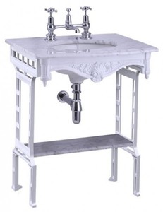 Casa Padrino Lavabo sur pied Art Nouveau de luxe Blanc avec plateau en marbre, vasque en porcelaine et support en aluminium brossé, 805 x 650 x 575 mm Casa Padrino Lavabo sur pied Art Nouveau de luxe Blanc avec plateau en marbre, vasque en porcelaine et support en aluminium brossé, 805 x 650 x 575 mm