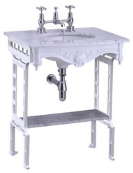 Casa Padrino Lavabo de pedestal Art Nouveau de lujo Blanco con encimera de mármol, lavabo de porcelana y soporte de aluminio cepillado, 805 x 650 x 575 mm Casa Padrino Lavabo de pedestal Art Nouveau de lujo Blanco con encimera de mármol, lavabo de porcelana y soporte de aluminio cepillado, 805 x 650 x 575 mm