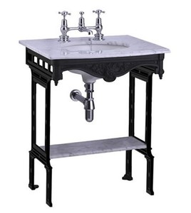 Casa Padrino Lavabo sur pied Art Nouveau de luxe Blanc / Noir avec plateau en marbre - Hauteur 805 mm, Largeur 650 mm, Profondeur 575 mm Casa Padrino Lavabo sur pied Art Nouveau de luxe Blanc / Noir avec plateau en marbre - Hauteur 805 mm, Largeur 650 mm, Profondeur 575 mm