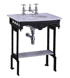 Casa Padrino Lavabo de pedestal de lujo Art Nouveau Blanco / Negro con encimera de mármol - Altura 805 mm, Anchura 650 mm, Profundidad 575 mm Casa Padrino Lavabo de pedestal de lujo Art Nouveau Blanco / Negro con encimera de mármol - Altura 805 mm, Anchura 650 mm, Profundidad 575 mm