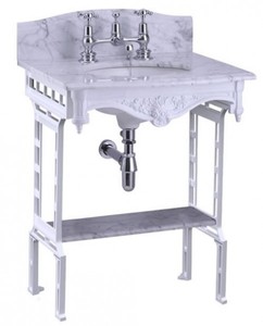 Casa Padrino Lavabo sur pied Art Nouveau de luxe blanc avec plateau en marbre, dosseret et étagère, 650 x 575 x 957 mm Casa Padrino Lavabo sur pied Art Nouveau de luxe blanc avec plateau en marbre, dosseret et étagère, 650 x 575 x 957 mm