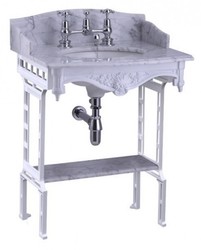 Casa Padrino Luxury Art Nouveau Pedestal Washbasin White / White, 650 x 575 x 957 mm, Marble Top, Brushed Aluminum