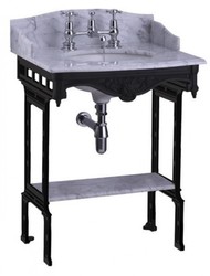 Casa Padrino Luxus Jugendstil Stand Waschtisch Weiß / Schwarz mit Marmorplatte, Höhe 957 mm