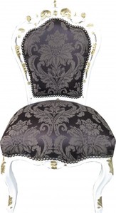 Patrón Casa Padrino Silla de comedor barroca Negro / oro blanco - Muebles Antiguos