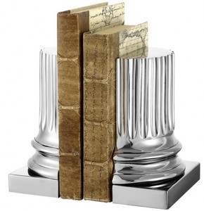 Casa Padrino Luxus Bücherstützen Set Säulen im Nickel Finish - 15 x 7,5 x H. 18,5 cm - Massive Messing Dekoration